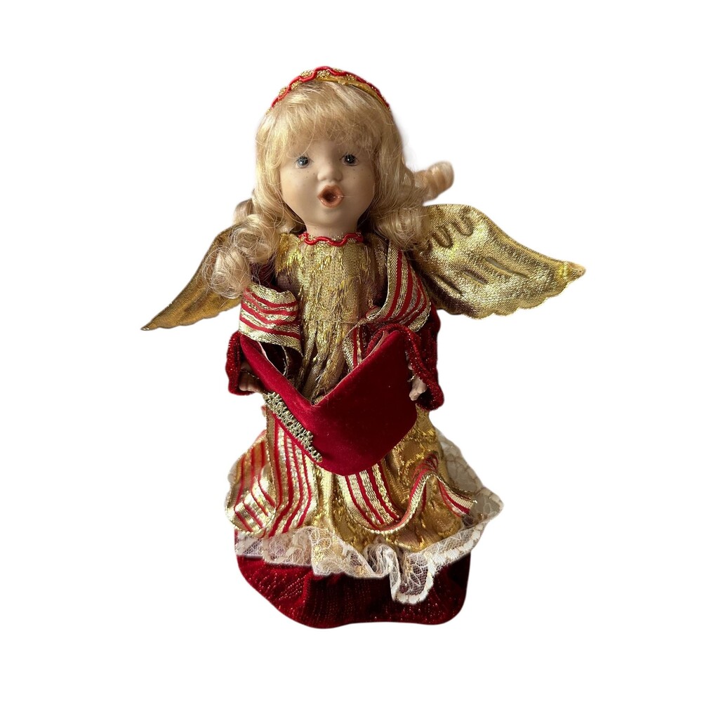 Vintage Dan Dee Angel Tree Topper – Gold Velvet Gown, Singing Angel